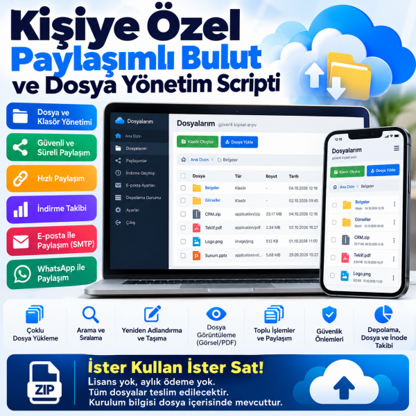 Kişiye Özel Paylaşımlı Bulut ve Dosya Yönetim Scripti Kişiye Özel Paylaşımlı Bulut ve Dosya Yönetim Scripti